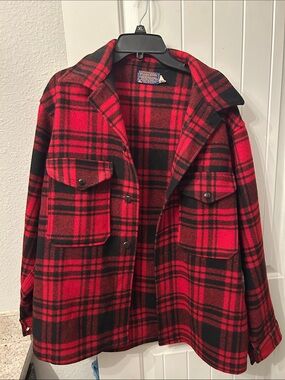 Pendleton Red and Black Plaid Wool Shirt Jacket cabin core